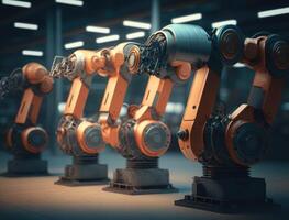 Smart industry robot arms for digital factory production technology showing automation manufacturing process. photo