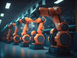 Smart industry robot arms for digital factory production technology showing automation manufacturing process. photo