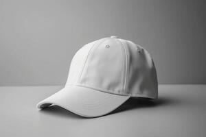 Minimalist Design, White Cap Mockup on Light Gray Background AI Generated photo