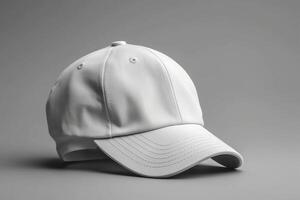 Uncomplicated Vision, Realistic White Cap Mockup on Light Gray Background AI Generated photo