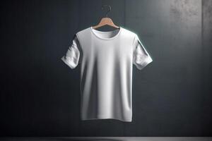 sin esfuerzo mínimo, 3d vacío blanco camiseta Bosquejo con sutil elegancia, 3d hacer ai generado foto