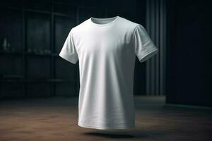 contemporáneo y limpio, 3d vacío blanco camiseta Bosquejo con pulcro estilo, 3d hacer ai generado foto