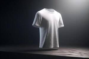 negrita y hermoso, 3d vacío blanco camiseta Bosquejo con grande impresión área, 3d hacer ai generado foto