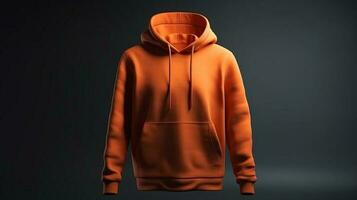A 3D hoodie mockup in orange color, empty, without any print or design, on a white background AI Generated photo