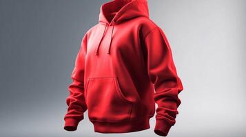 A 3D hoodie mockup in red, with no graphics or design, on a white background AI Generated photo