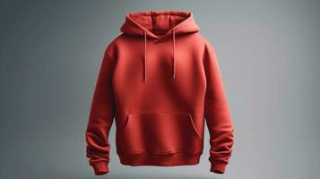A 3D hoodie mockup in red, with no graphics or design, on a white background AI Generated photo