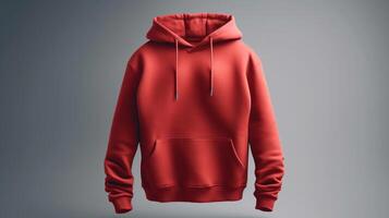 A 3D hoodie mockup in red, with no graphics or design, on a white background photo