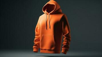 A 3D hoodie mockup in orange color, empty, without any print or design, on a white background AI Generated photo