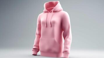 A 3D hoodie mockup in pink, with no design or print, on a plain white background AI Generated photo