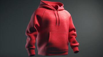 A 3D hoodie mockup in red, with no graphics or design, on a white background AI Generated photo