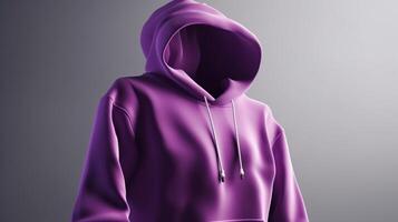 A purple 3D hoodie mockup, empty, without any graphics or design, on a white background AI Generated photo