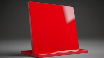 This blank tabletop sign holder mockup in bold red creates a statement for your branding needs photo