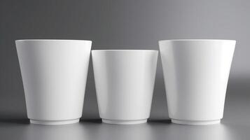 An empty white background provides a clean and minimalist look for this juice cups mockup AI Generated photo