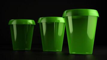 Create a refreshing and invigorating look with this empty juice cups mockup in bright green AI Generated photo