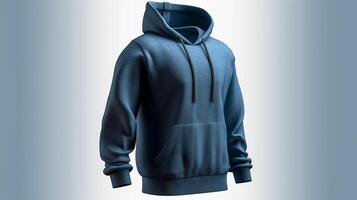 Hoodie mockup, empty, with a blue color, and 3D design, isolated on a white background photo