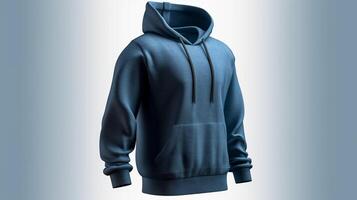 Hoodie mockup, empty, with a blue color, and 3D design, isolated on a white background AI Generated photo