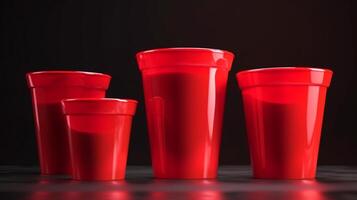 Create a bold and statement-making look with this empty juice cups mockup in vibrant red AI Generated photo