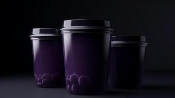 Add a touch of elegance to your branding with this empty juice cups mockup in deep purple AI Generated photo