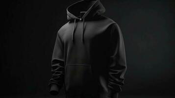 A 3D hoodie mockup in black color, with no design, on a white background AI Generated photo