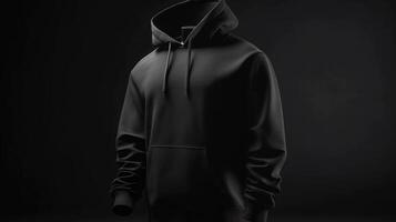 A 3D hoodie mockup in black color, with no design, on a white background photo