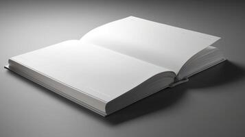 Empty 3d book mockup lying flat with white pages isolated AI Generated photo