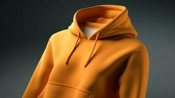 A 3D hoodie mockup in orange color, empty, without any print or design, on a white background AI Generated photo