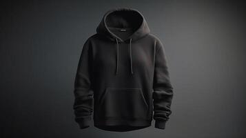 A black 3D hoodie mockup, empty, with no design or graphics, on a solid white background AI Generated photo