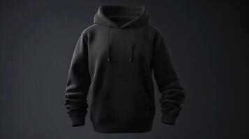 A black 3D hoodie mockup, empty, with no design or graphics, on a solid white background photo