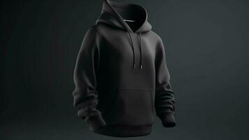 A 3D hoodie mockup in black color, with no design, on a white background AI Generated photo