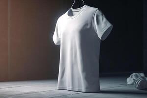 negrita y hermoso, 3d vacío blanco camiseta Bosquejo con grande impresión área, 3d hacer ai generado foto