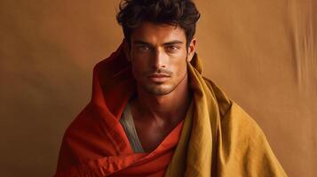 An illustration of a fashion portrait of a man combined with abstract art., photo