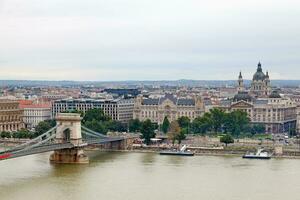 Aerial view of the View of the Szechenyi Chain Bridge in Budapest photo