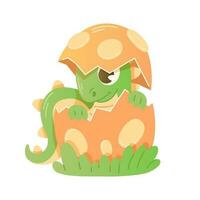 Dino or dragon hatching out of crashing egg. vector