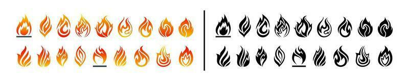 Fire flames, set logo design inspiration vector icons