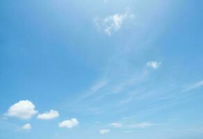 Beautiful blue sky and white cumulus clouds abstract background. Cloudscape background. Blue sky and fluffy white clouds on sunny days. Beautiful blue sky. World Ozone Day. Ozone layer. Summer sky. photo