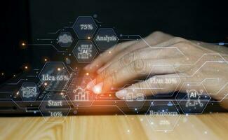 concept of technology and people using AI to help with work. AI Learning and Artificial Intelligence. Business, modern technology, internet and networks. AI technology in daily life and industry 5.0 photo