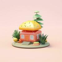 3D isolated house with tree photo