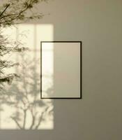 Simple elegant frame mockup poster with leaf shadow in the minimalist interior photo