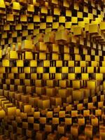 3d symmetrical cube abstract geometry pattern with rich gold colored texture background wallpaper photo
