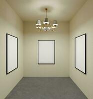 stylist set of three portrait frame mockup poster light by luxury lamp in the gallery room with concrete floor photo