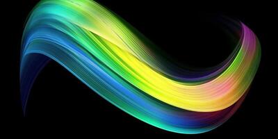 Bright rainbow color oil or acrylic paint brushstroke on black background. Created with Generative AI technology photo