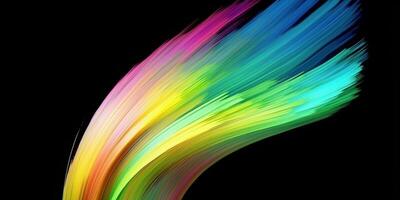 Bright rainbow color oil or acrylic paint brushstroke on black background. Created with technology photo