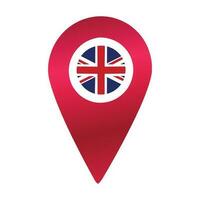 Destination pin icon with United Kingdom flag.Location red map marker vector