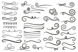 Swirl ornament stroke. Ornamental curls, swirls divider and filigree ornaments vector illustration set
