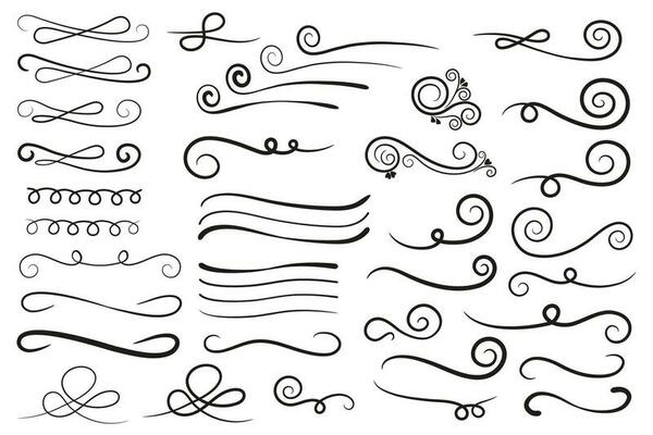Swirl ornament stroke. Ornamental curls, swirls divider and filigree ornaments vector illustration set
