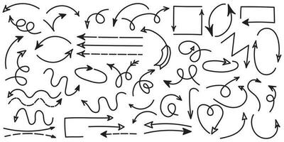 Curved arrows. Set of vector hand drawn arrows. Collection of pointers.