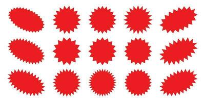 Set of red starburst, sunburst badges. Design elements - best for sale sticker, price tag, quality mark. Flat vector illustration isolated on white background.