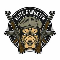elite gangster badge design with Pitbull head drawing vector
