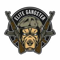 elite gangster badge design with Pitbull head drawing vector