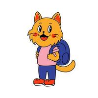 Cartoon cat with backpack vector